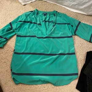 Green blouse with navy stripes